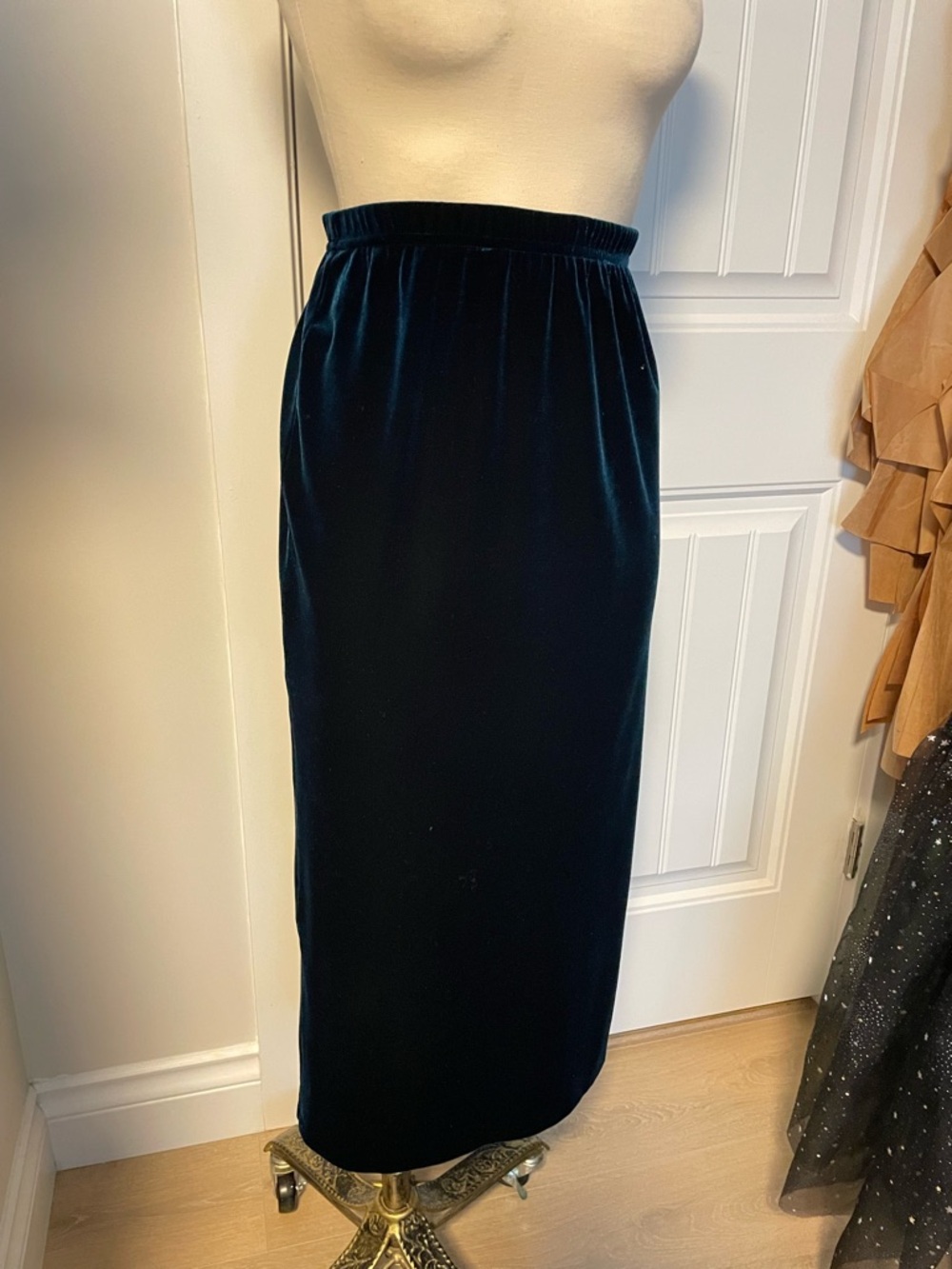 Vintage Teal Velvet Midi Skirt M